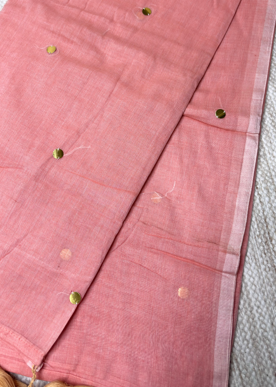 Onion Pink Mirror Work Mul Cotton Saree