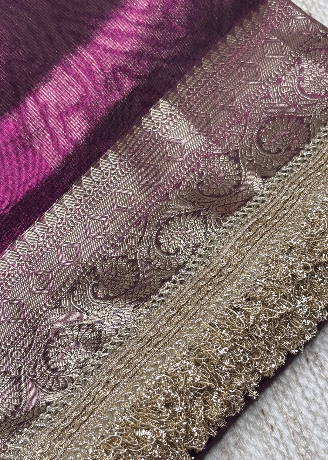 Dark Pink Banarasi Tissue Silk