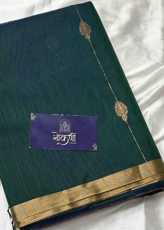 Dhoopchav Royal Blue & Bottle Green Shankh Butti Maheshwari
