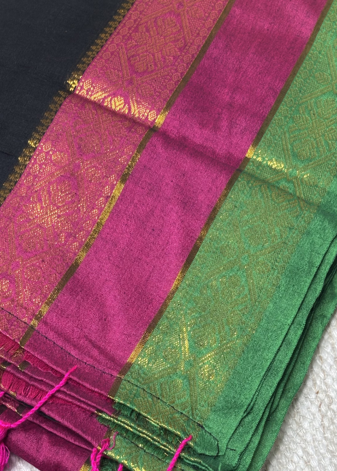 Black Rani Mul Cotton Saree