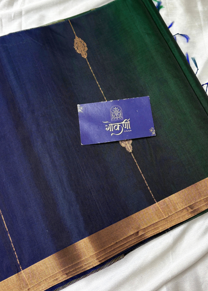 Dhoopchav Royal Blue & Bottle Green Shankh Butti Maheshwari