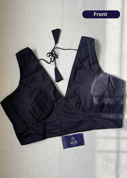 V Neck Navy Blue Blouse