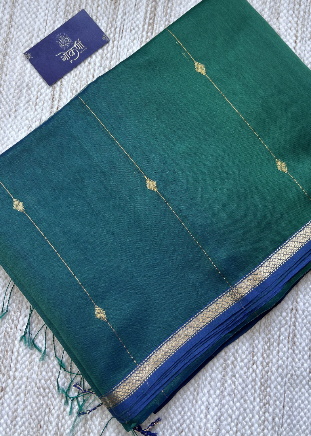 Dual Shade Green Diamond Butti - Chatai Border Maheshwari