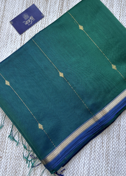 Dual Shade Green Diamond Butti - Chatai Border Maheshwari
