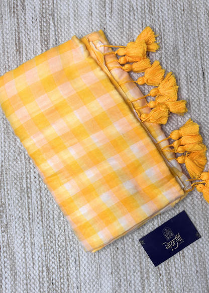 Yellow White Checks Mul Cotton