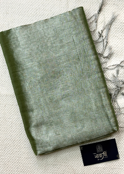 Olive Green Raga Tissue Silk