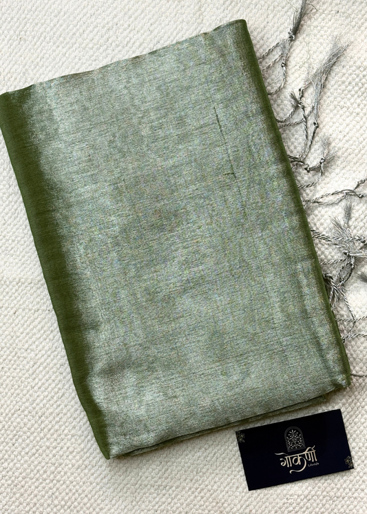Olive Green Raga Tissue Silk