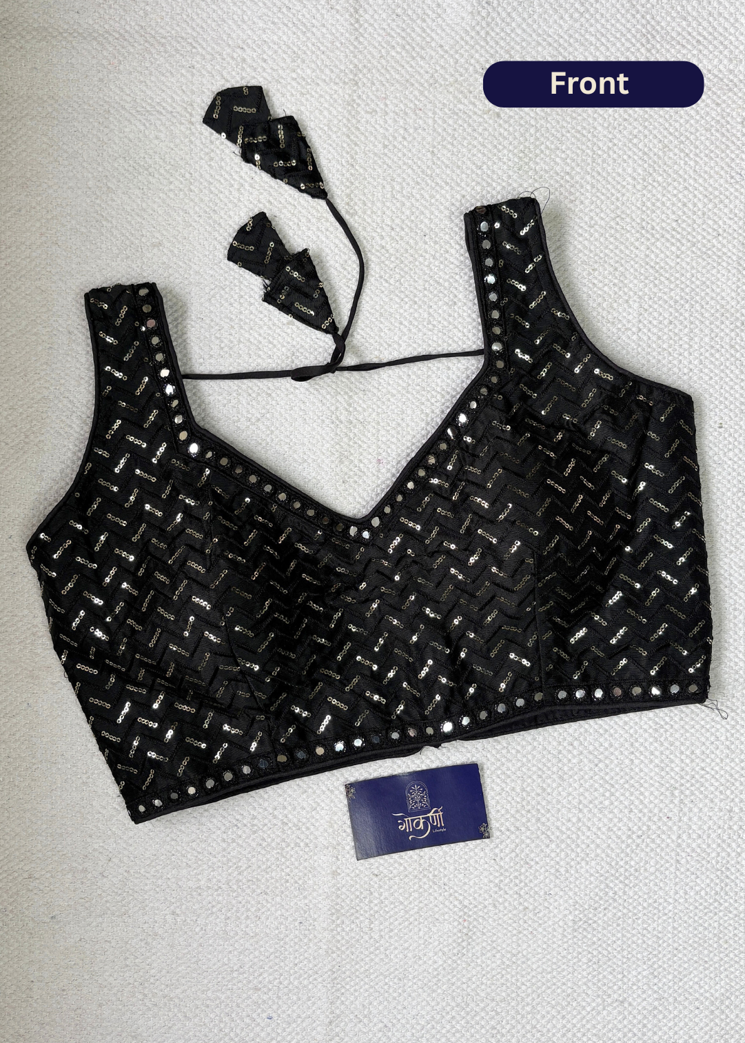 Black Shiny Embroidered Blouse
