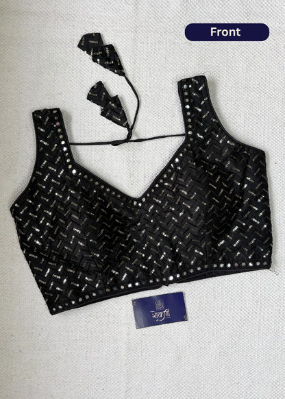 Black Shiny Embroidered Blouse