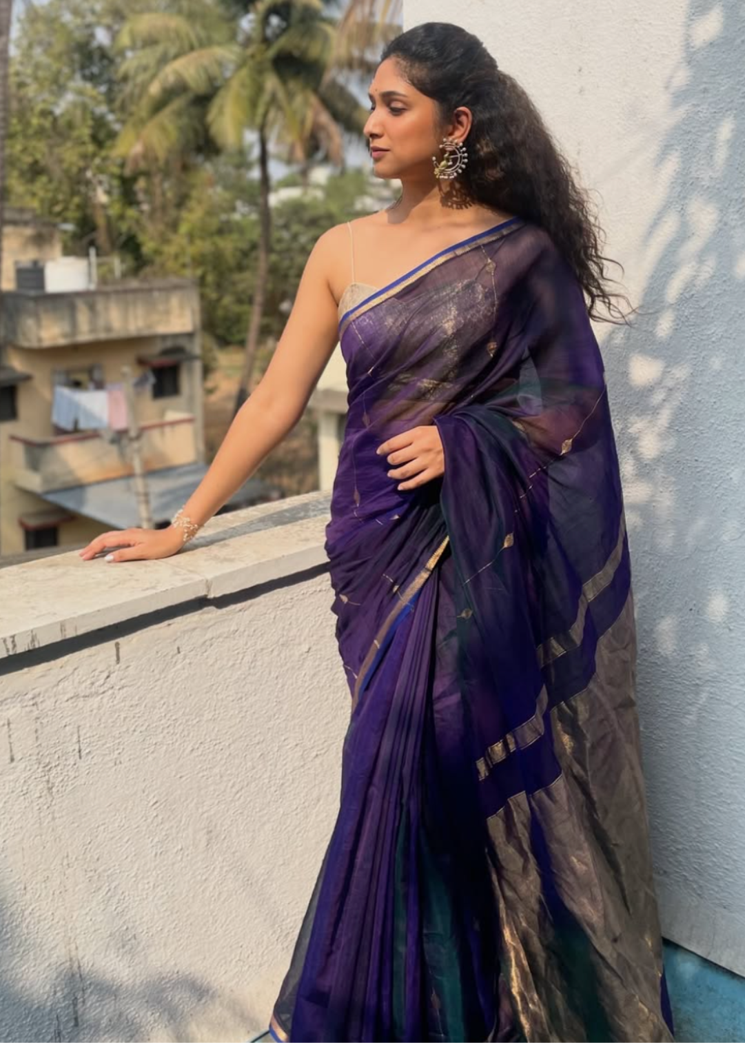Purple Dhoop Chav Diamond Butti - Chatai Border Maheshwari