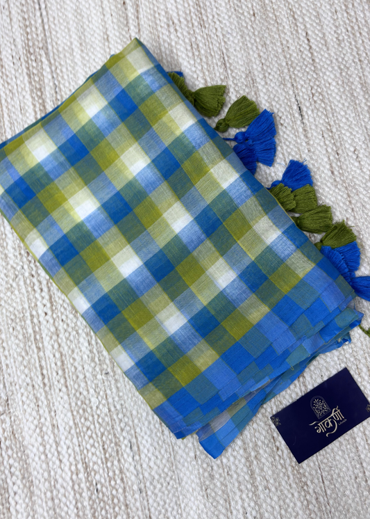 Blue Green Checks Mul Cotton