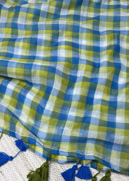 Blue Green Checks Mul Cotton