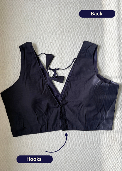 V Neck Navy Blue Blouse