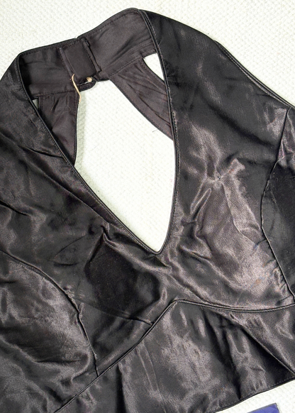 Halter Neck Black Silk Blouse