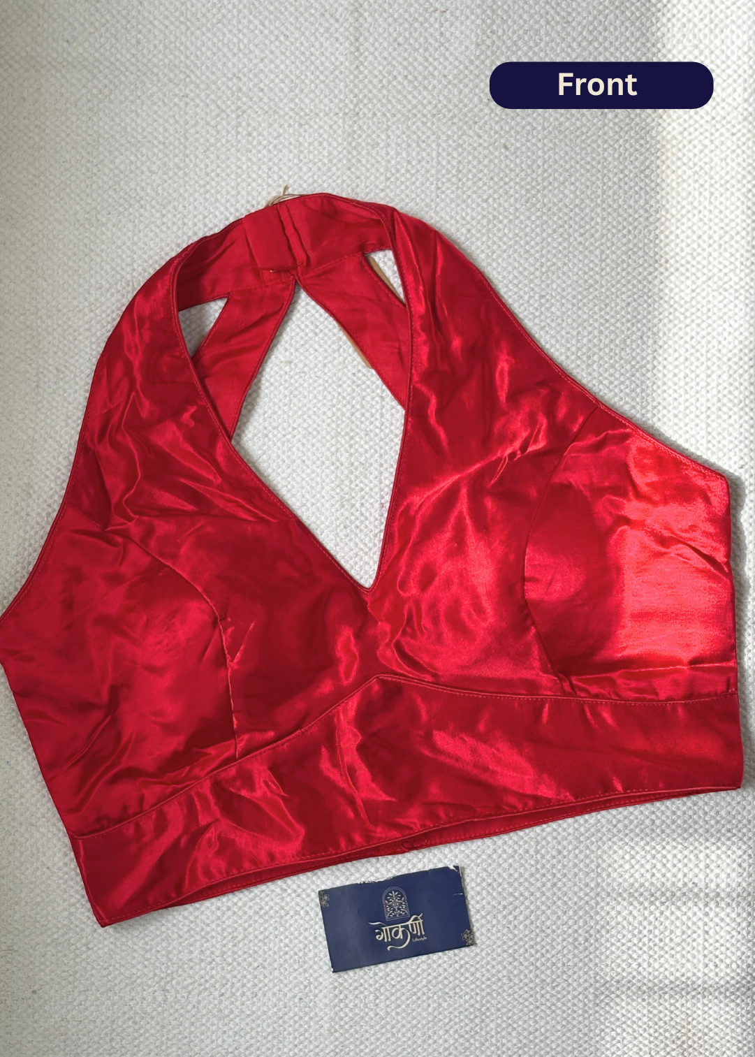 Halter Neck Red Silk Blouse