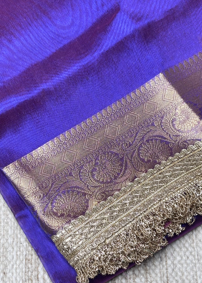 Dhoop Chav Blue Pink Banarasi Tissue Silk