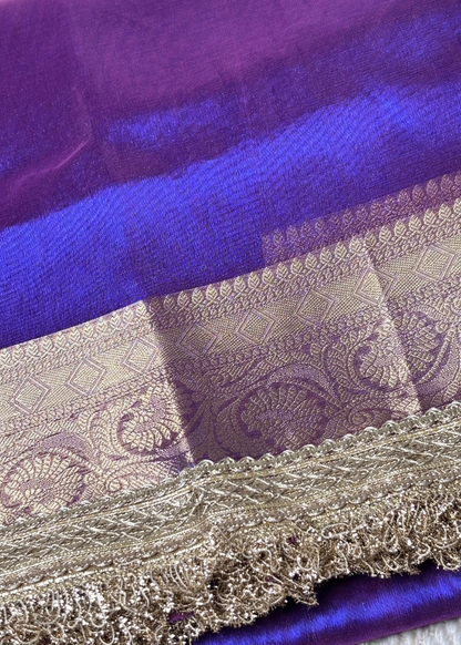 Dhoop Chav Blue Pink Banarasi Tissue Silk