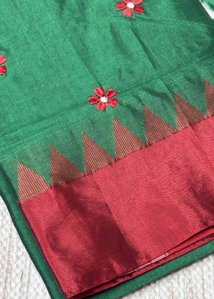 Bottle Green Sadafuli with Red Contrast