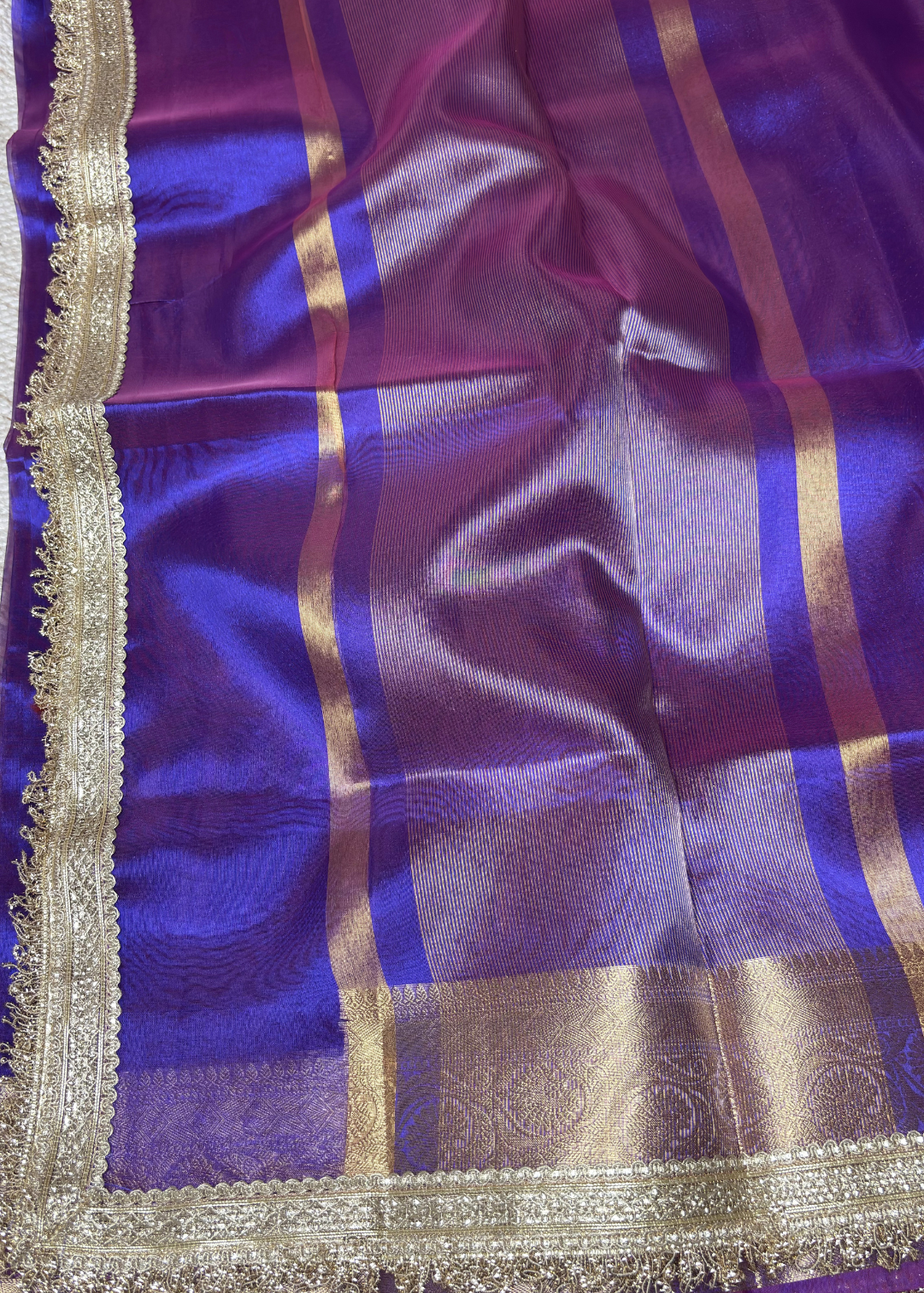 Dhoop Chav Blue Pink Banarasi Tissue Silk