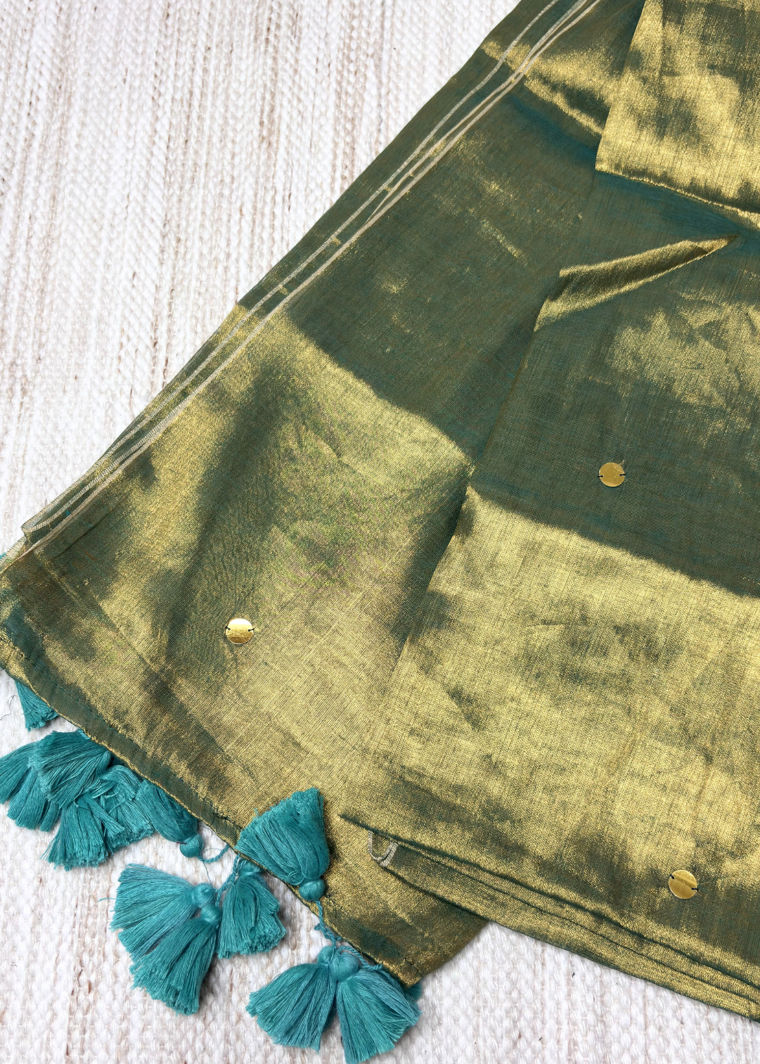 Mehendi Green Hand Woven Mirror Work Raga Tissue Silk