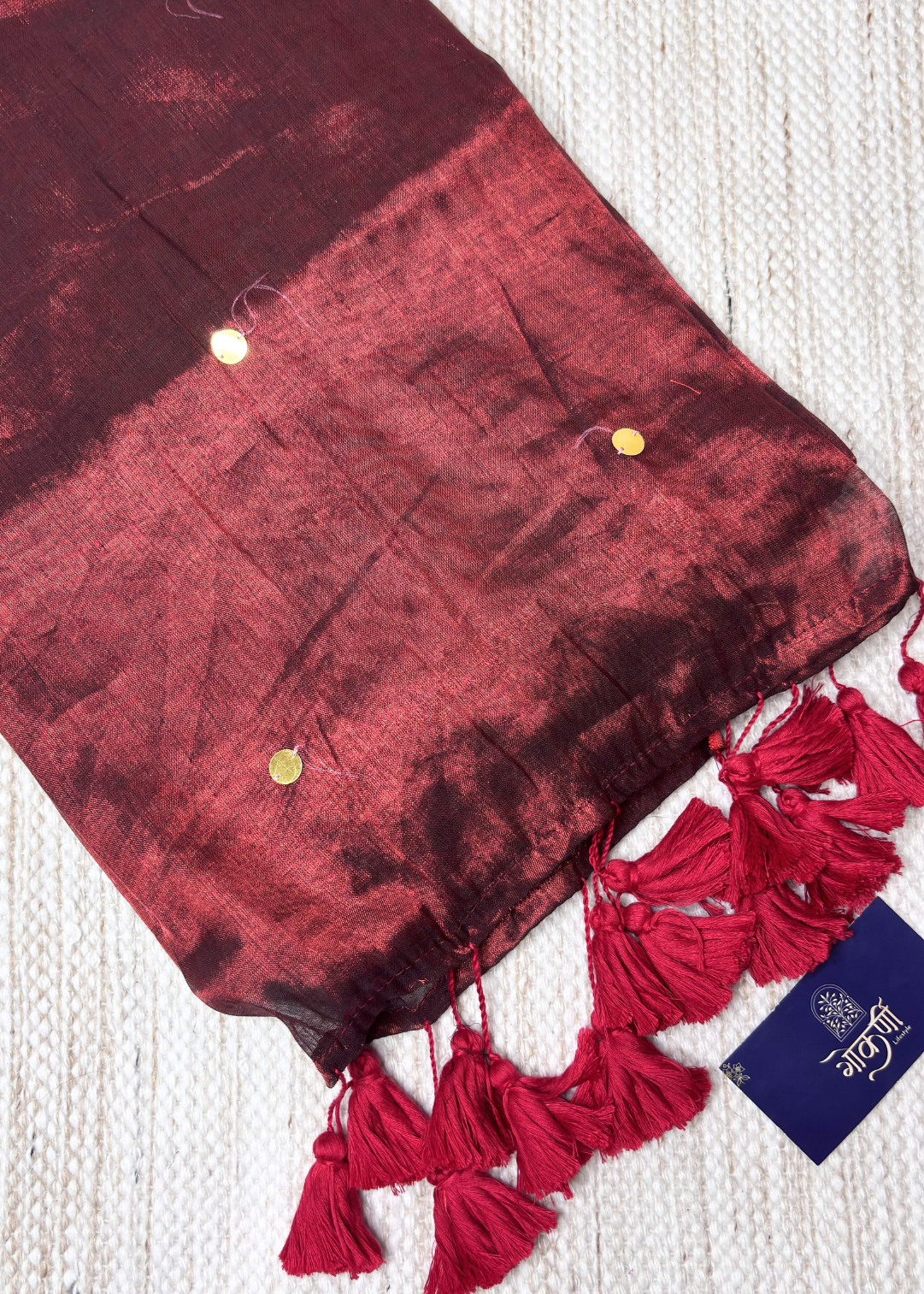 Maroon Hand Woven Mirror Work Raga Tissue Silk