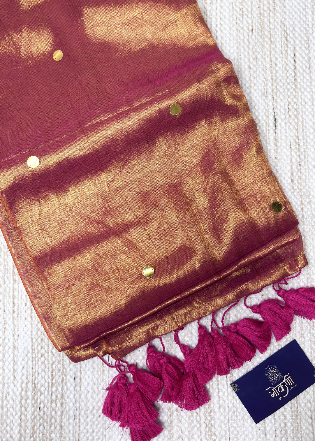 Dhoop Chav Orange Hand Woven Mirror Work Raga Tissue Silk