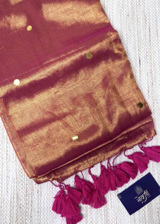 Dhoop Chav Orange Hand Woven Mirror Work Raga Tissue Silk