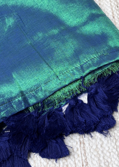 Peacock Green Hand Woven Mirror Work Raga Tissue Silk