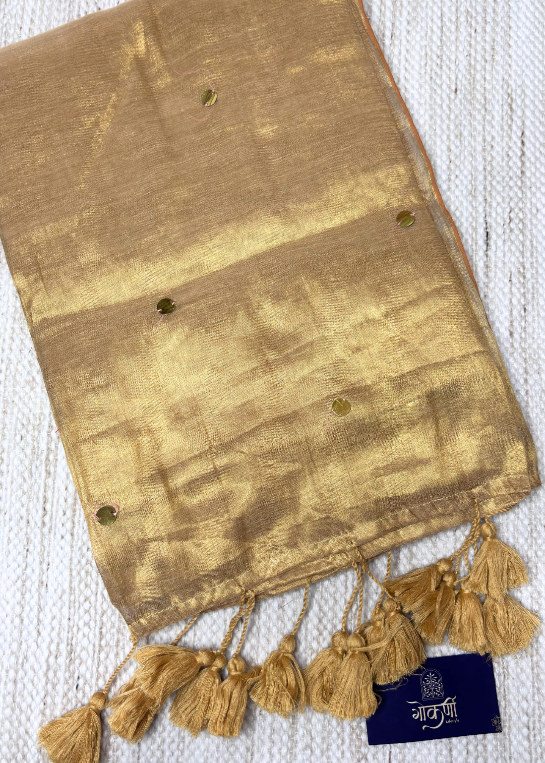 Golden Hand Woven Mirror Work Raga Tissue Silk