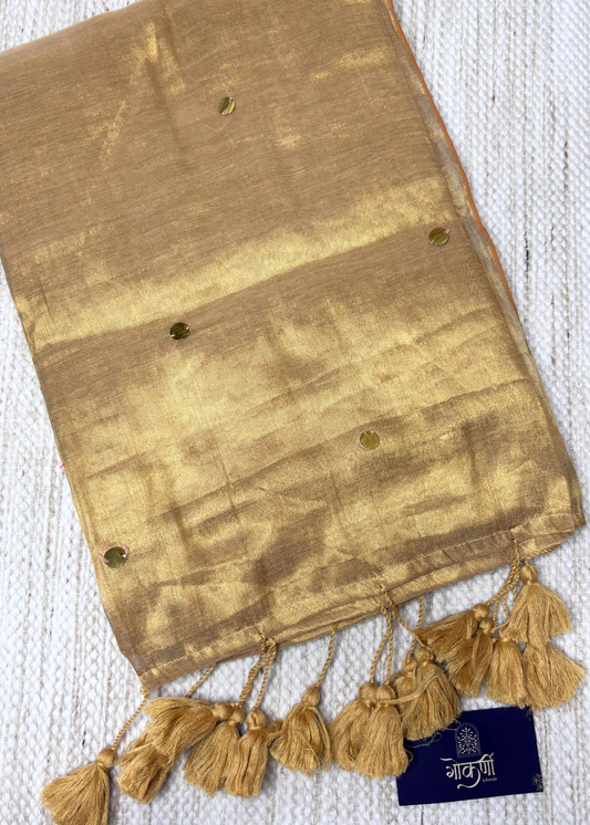 Golden Hand Woven Mirror Work Raga Tissue Silk