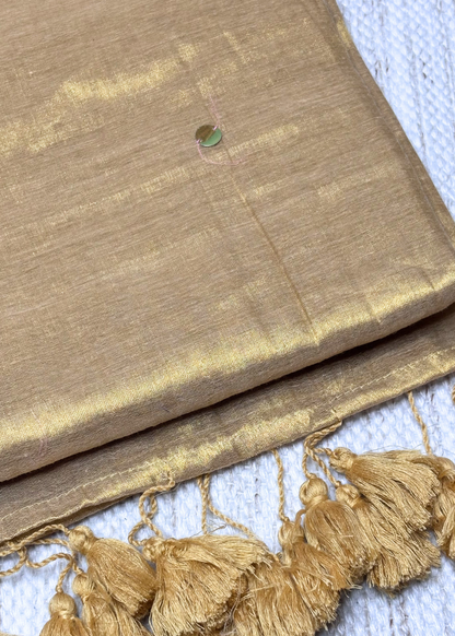 Golden Hand Woven Mirror Work Raga Tissue Silk