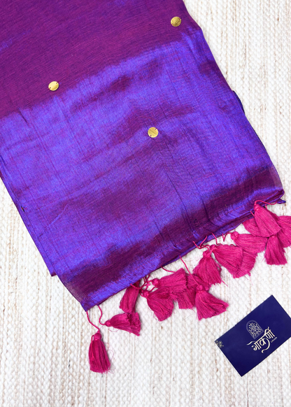 Purple Hand Woven Mirror Work Raga Tissue Silk