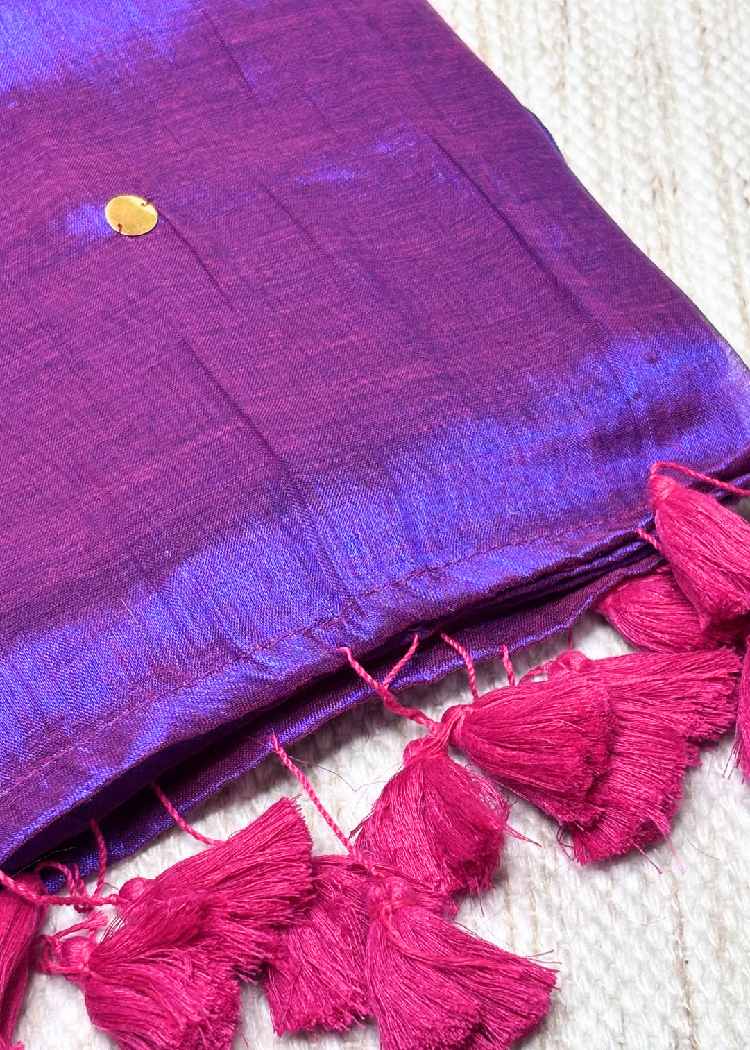 Purple Hand Woven Mirror Work Raga Tissue Silk