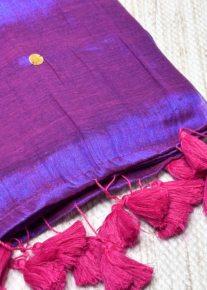 Purple Hand Woven Mirror Work Raga Tissue Silk