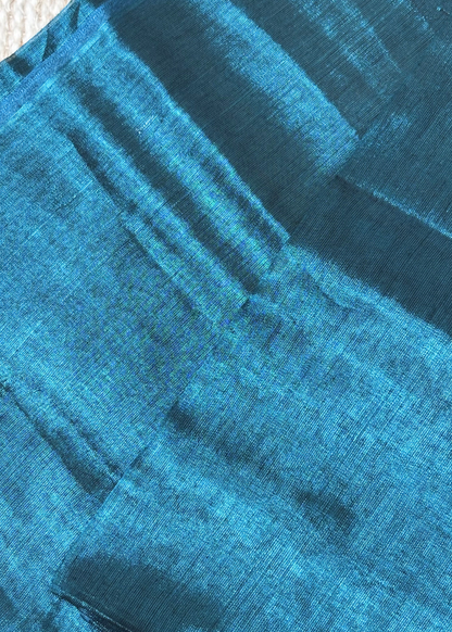Peacock Green Plain Raga Tissue Silk