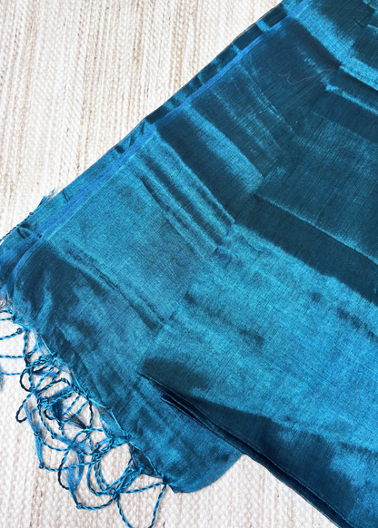 Peacock Green Plain Raga Tissue Silk