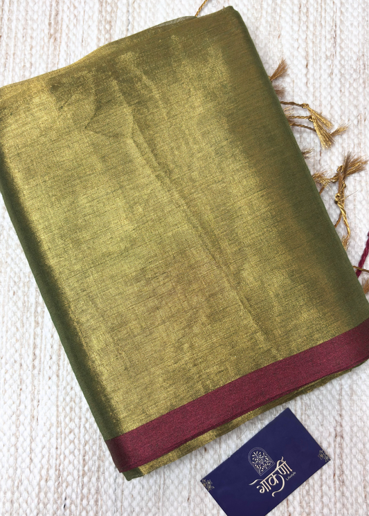 Mehendi Green Plain Raga Tissue Silk