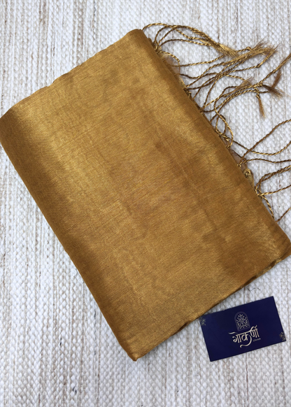 Mustered Yellow Plain Raga Tissue Silk