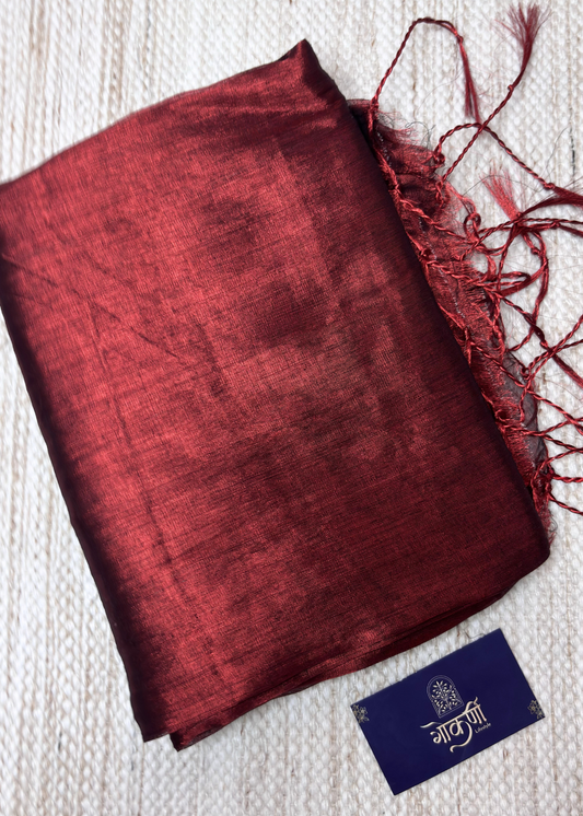 Maroon Plain Raga Tissue Silk