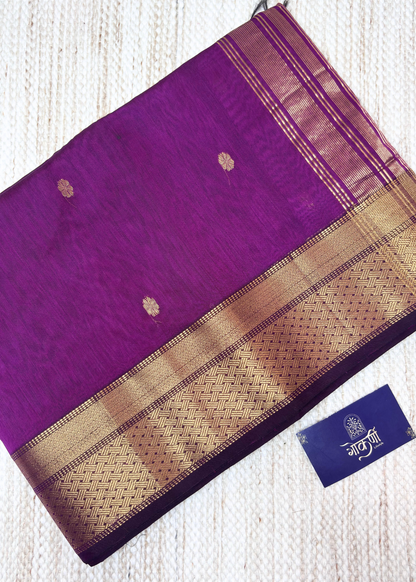 Pink Surajmukhi Butti Maheshwari with Chatai Border