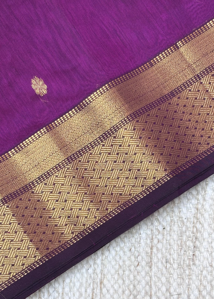Pink Surajmukhi Butti Maheshwari with Chatai Border