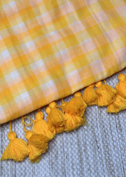 Yellow White Checks Mul Cotton
