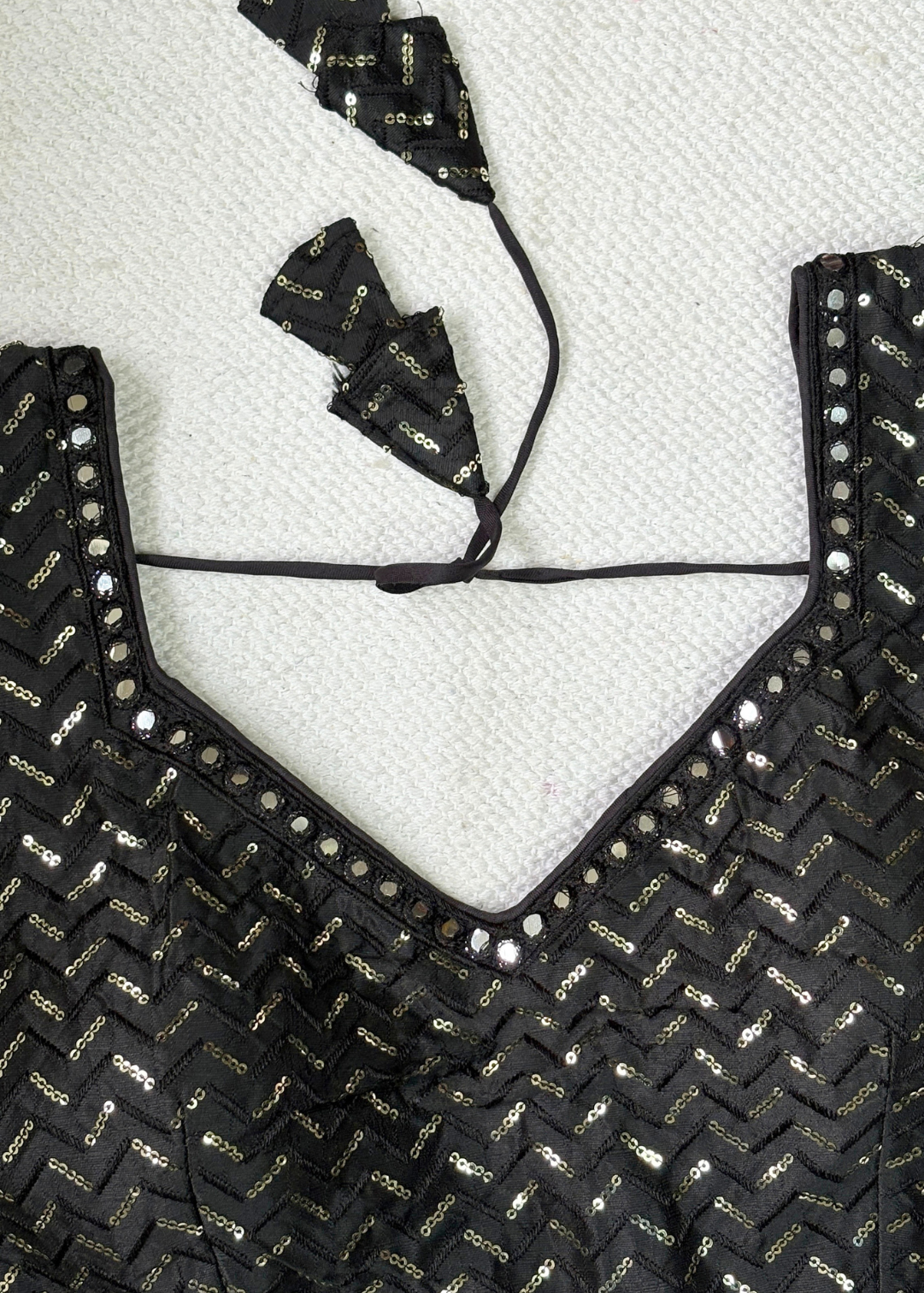 Black Shiny Embroidered Blouse