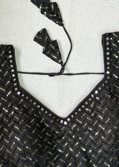 Black Shiny Embroidered Blouse