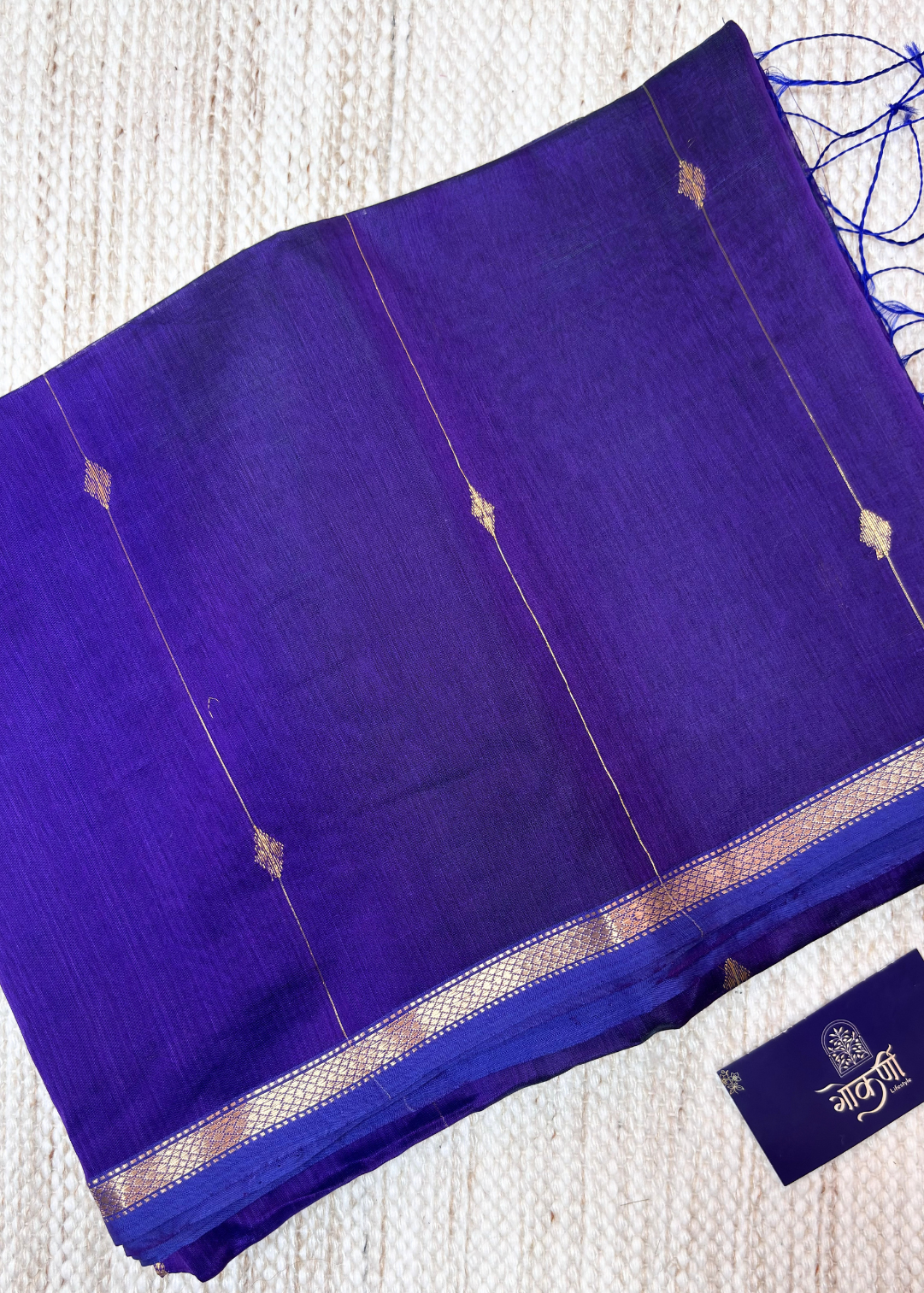 Royal Blue Dhoop Chave Diamond Butti - Chatai Border Maheshwari