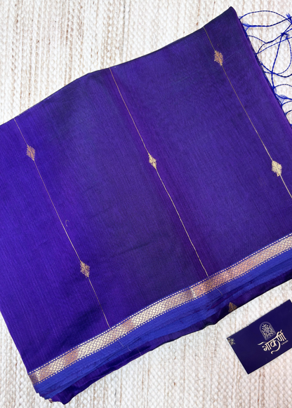 Royal Blue Dhoop Chave Diamond Butti - Chatai Border Maheshwari