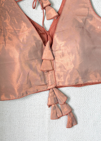 V Neck Rose God Silk Blouse