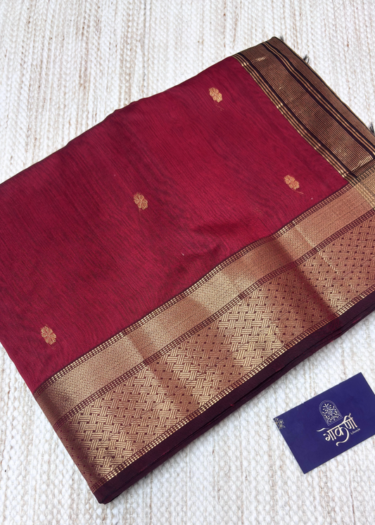 Chatai Border Maroon Surajmukhi Butti Maheshwari