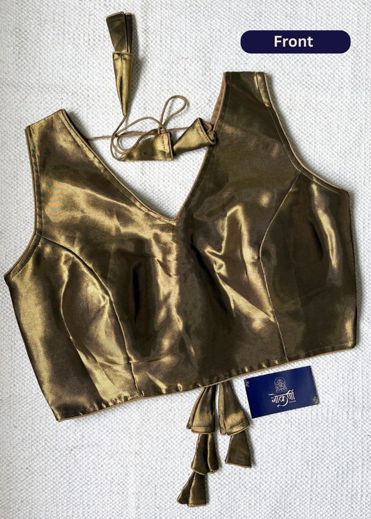 V Neck Metallic Gold Silk Blouse