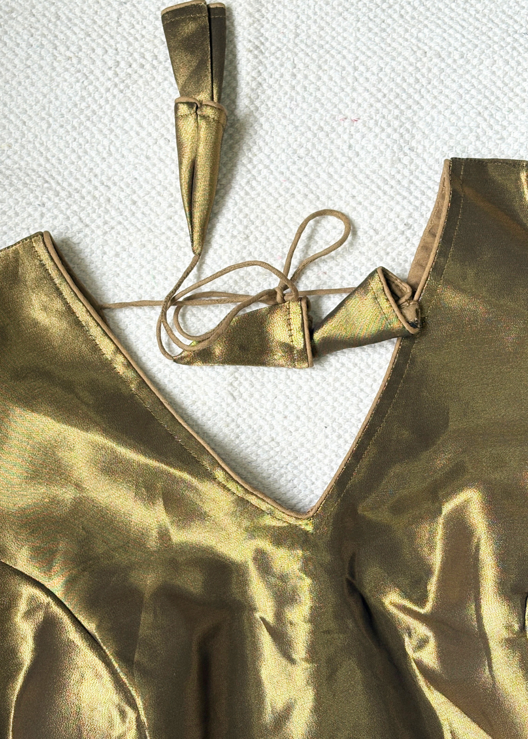 V Neck Metallic Gold Silk Blouse